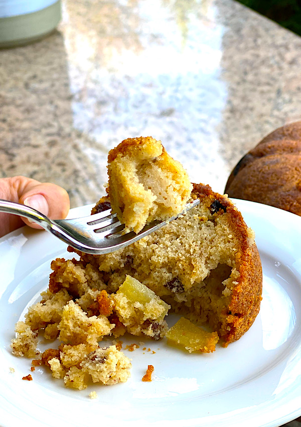 apple brandy cake on a plate