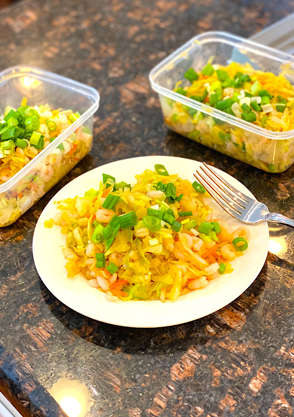 Shrimp Egg Roll Bowl ready to eat