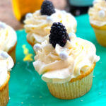 Closeup of blackberry prosecco cupcake