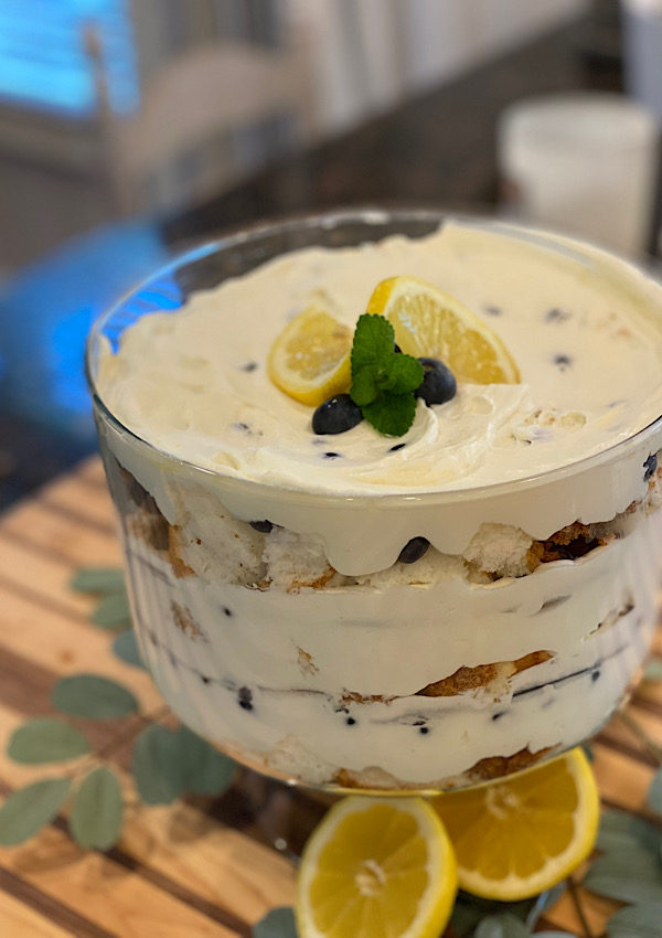 Blueberry Trifle with Lemon Whipped Cream ready to eat