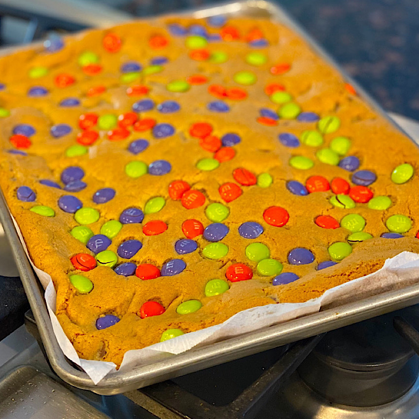 Halloween Cookie Bars Hot from the oven