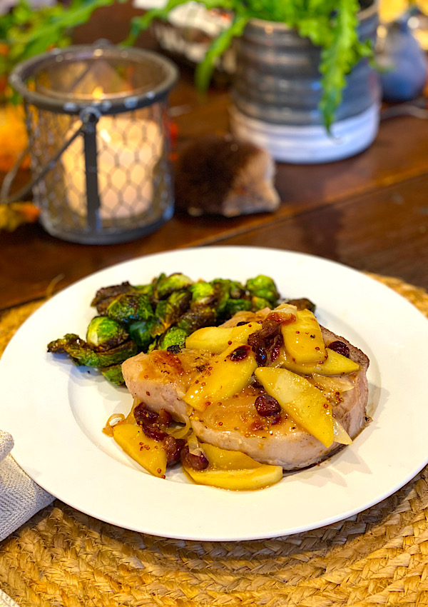 Pork Chops with Apples and Cranberries ready to eat