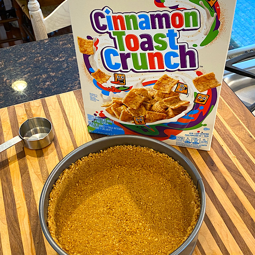 Cinnamon Toast Crunch Crust ready to fill