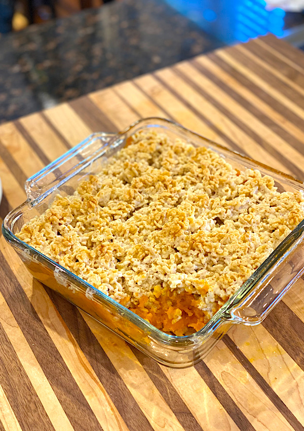 Rice Krispie Sweet Potato Casserole ready to eat