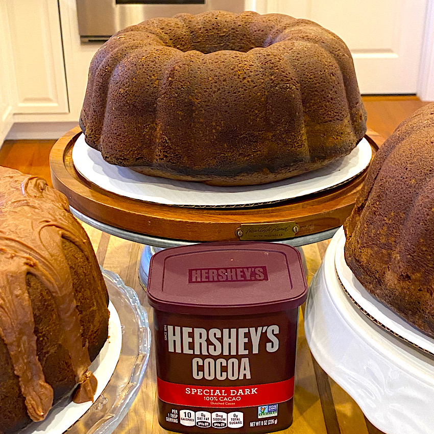 Chocolate Pound Cake made with Hershey's Special Dark Cocoa Powder.